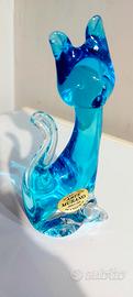Raro Gatto in Vetro di Murano Blu - Firmato Gianni