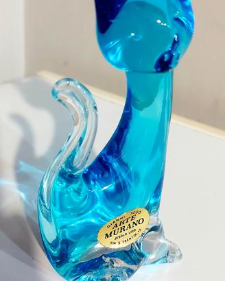 Raro Gatto in Vetro di Murano Blu - Firmato Gianni