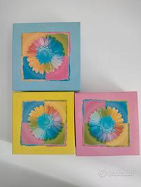 Set 3 scatole decorative quadrate, cartone spesso