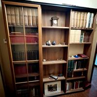 Libreria vintage con pannello scorrevole in vetro