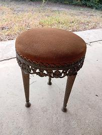 Sgabello vintage in ottone / bronzo e velluto