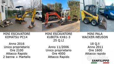 Escavatore Kubota 25 Q.li + Komatsu 15 Q.li