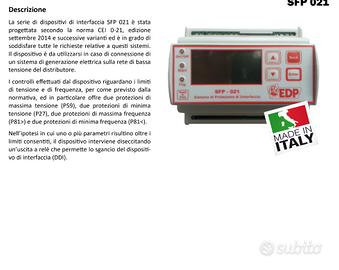 Sistema di protezione interfacciaCEI 0-21 inverter