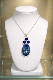 Pendaglio Argento  con Lapislazzulo e Calcedoni