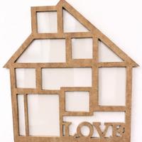 Portafoto multiplo a forma di casa – legno