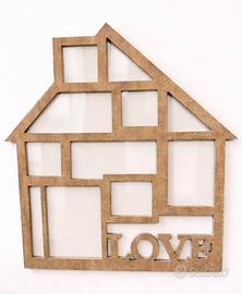 Portafoto multiplo a forma di casa – legno