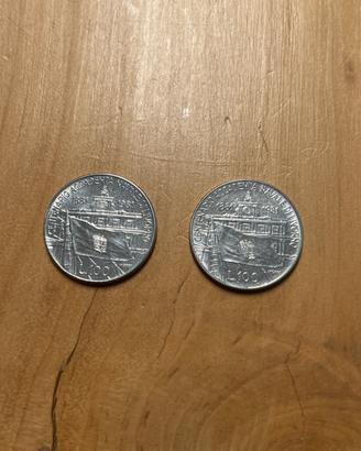Due monete 100 lire centenario Accademia Navale