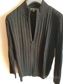 Maglione con zip nero tg L misto lana