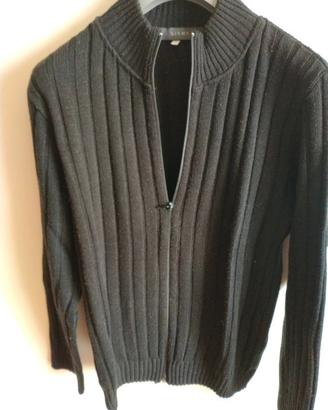 Maglione con zip nero tg L misto lana