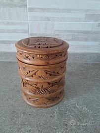 barattolo legno lavorato stile etnico 