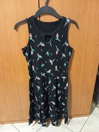 Abito ragazza, nero con pappagalli