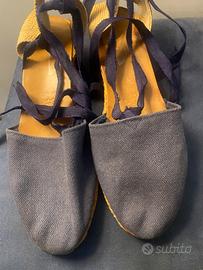 Espadrillas blu 39 con tacco e lacci