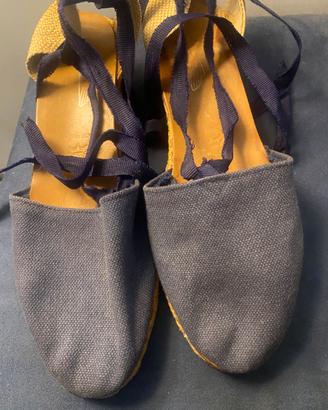 Espadrillas blu 39 con tacco e lacci