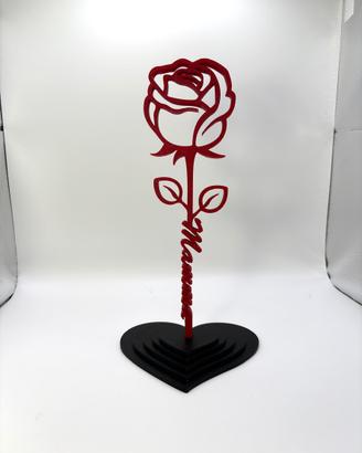 Rosa decorativa 3D con scritta Mamma – base cuore