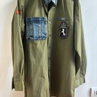 Camicia verde militare con inserti jeans