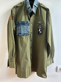 Camicia verde militare con inserti jeans