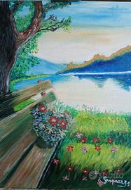 Olio su tela: "Vista sul lago" - 50x70cm