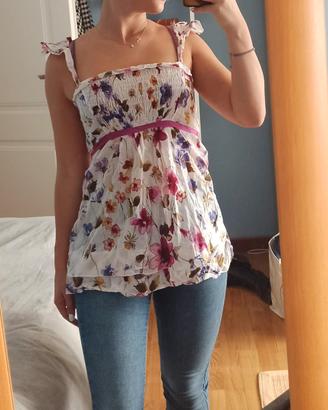 Top floreale in cotone Stile Boho Chic - Taglia M