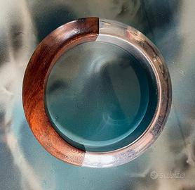 Bangle in legno e metallo, bracciale vintage