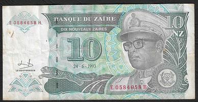 Zaire - banconota circolata da 10 Nuovi Zaires P55