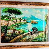 Quadro con Napoli dipinto a mano a olio su tela.