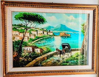 Quadro con Napoli dipinto a mano a olio su tela.