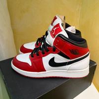 Air Jordan 1 Mid (GS) - white/gym red-black