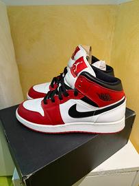 Air Jordan 1 Mid (GS) - white/gym red-black