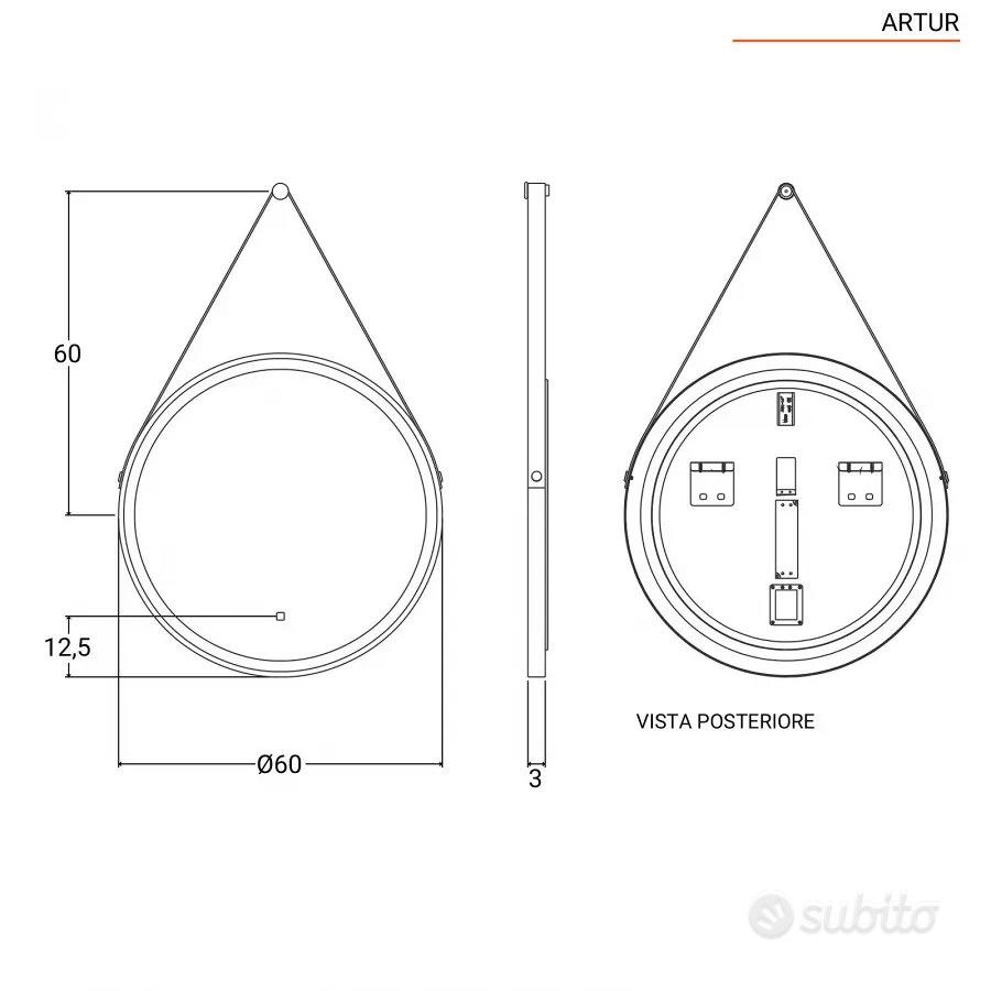 Specchio tondo retroilluminato 60 cm a led luce naturale 4000°K con  diffusore