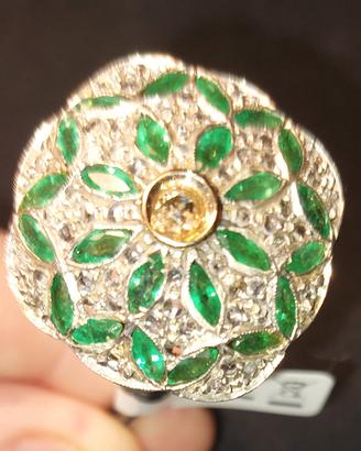 Anello Argento Art Decò. Brillanti, mini smeraldi.