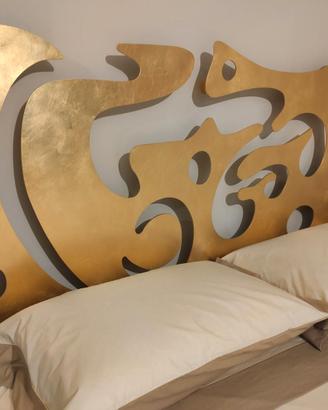 LETTO e COMODINI mod. ATENA foglia Oro anticata