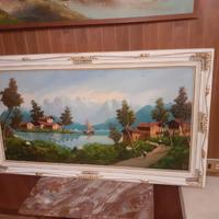 Grande olio su tela d'epoca grandi dimensioni