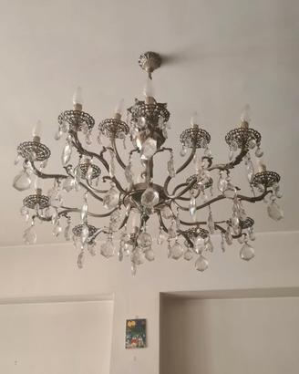 Lampadario Vintage in Cristallo e Metallo
