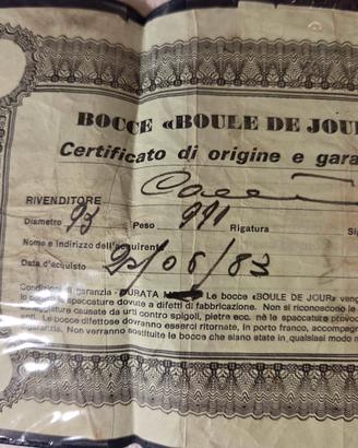 bocce Boule de Jour da collezione con certificato 