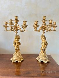 Coppia candelabri in bronzo firmati oro putti 1830