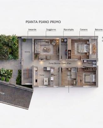 piano primo semi indipendente con giardino privat