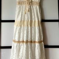 Vestito lungo in pizzo bianco boho chic pendagli