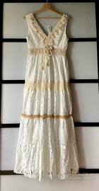 Vestito lungo in pizzo bianco boho chic pendagli