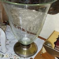 Vaso antico cristallo inciso base in argento