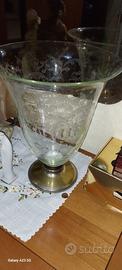 Vaso antico cristallo inciso base in argento