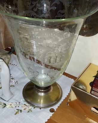 Vaso antico cristallo inciso base in argento