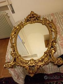 Specchio barocco ovale vintage originale del 1973