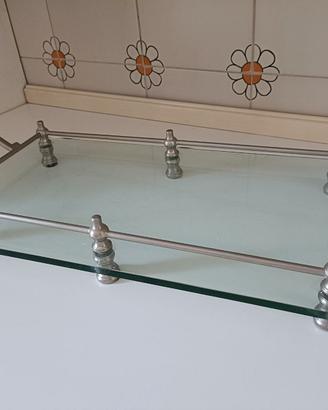 Vassoio rettangolare vintage in vetro e metallo ar