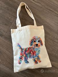 Shopper borsa tote in cotone con dog cane
