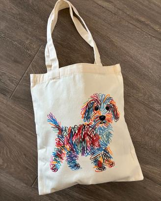 Shopper borsa tote in cotone con dog cane