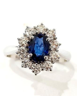 Anello Zaffiro ovale Diamanti Oro Bianco 18 kt