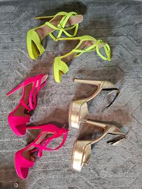 Lotto 3 Paia Sandali Tacco 39 – Neon Rosa, giallo 