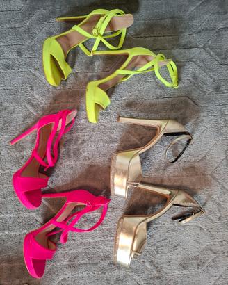 Lotto 3 Paia Sandali Tacco 39 – Neon Rosa, giallo 