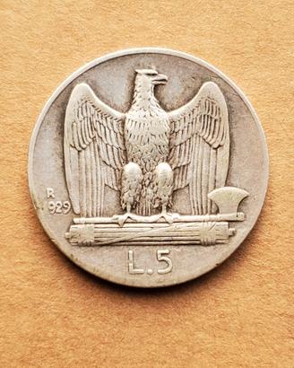 5 lire 1929 2 rosette argento 