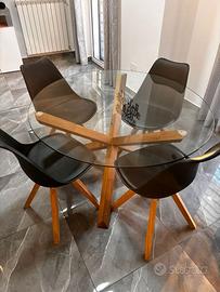 Tavolo da pranzo vetro/rovere naturale +  4 sedie